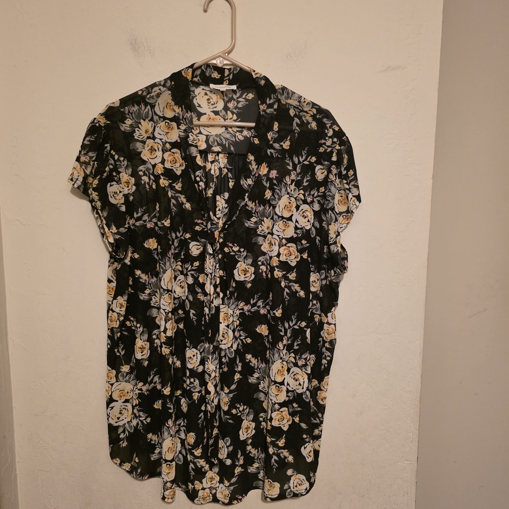 NWOT Siren Lily Black Yellow and White Floral Sheer  Blouse Size 3X